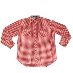 Tommy Hilfiger $75 Pearl Button Red Plaid Long Sleeve Shirt Mens sz. Large New